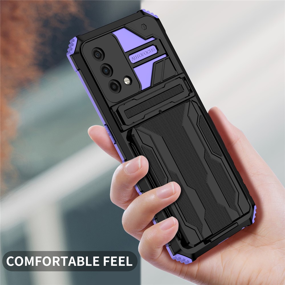 Hard PC and Soft TPU Protective Phone Cover Kickstand Detachable Card Holder Design Phone Case for Oppo F19 / A74 4G - Purple-5