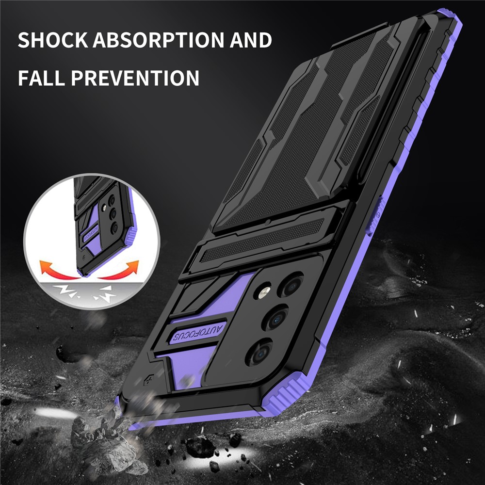 Hard PC and Soft TPU Protective Phone Cover Kickstand Detachable Card Holder Design Phone Case for Oppo F19 / A74 4G - Purple-6