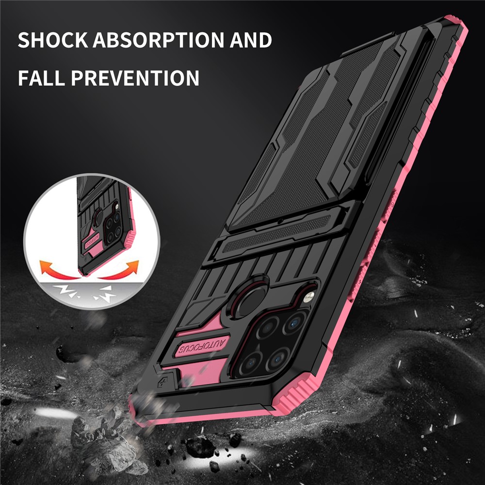 Detachable Card Holder Hard PC and Soft TPU Protective Phone Cover Kickstand Phone Case for Realme C15 / Realme C25 / Realme C12 - Pink-6