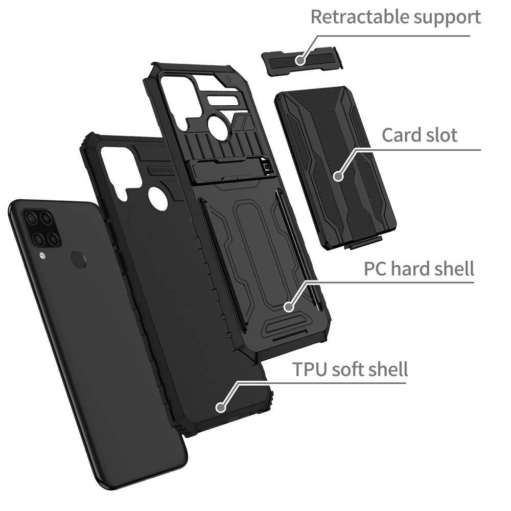 Detachable Card Holder Hard PC and Soft TPU Protective Phone Cover Kickstand Phone Case for Realme C15 / Realme C25 / Realme C12 - Black-3
