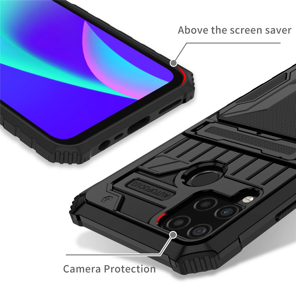 Detachable Card Holder Hard PC and Soft TPU Protective Phone Cover Kickstand Phone Case for Realme C15 / Realme C25 / Realme C12 - Black-4