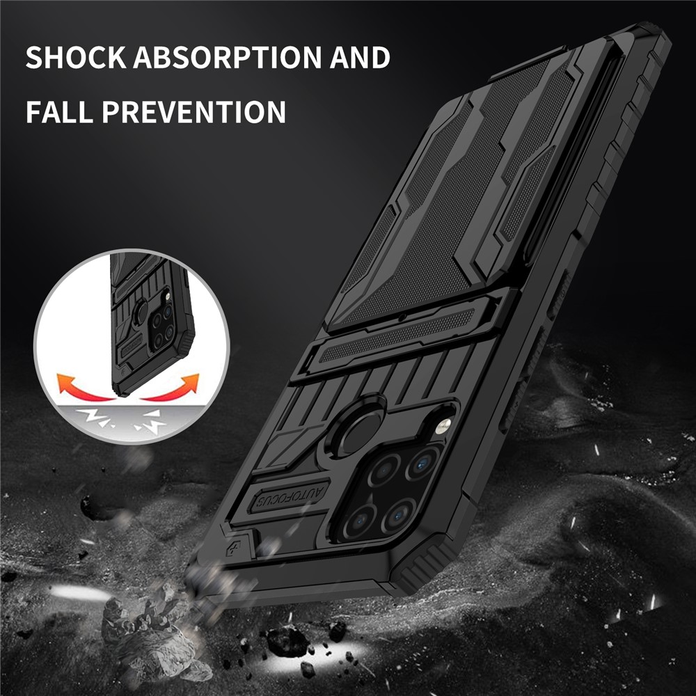Detachable Card Holder Hard PC and Soft TPU Protective Phone Cover Kickstand Phone Case for Realme C15 / Realme C25 / Realme C12 - Black-6