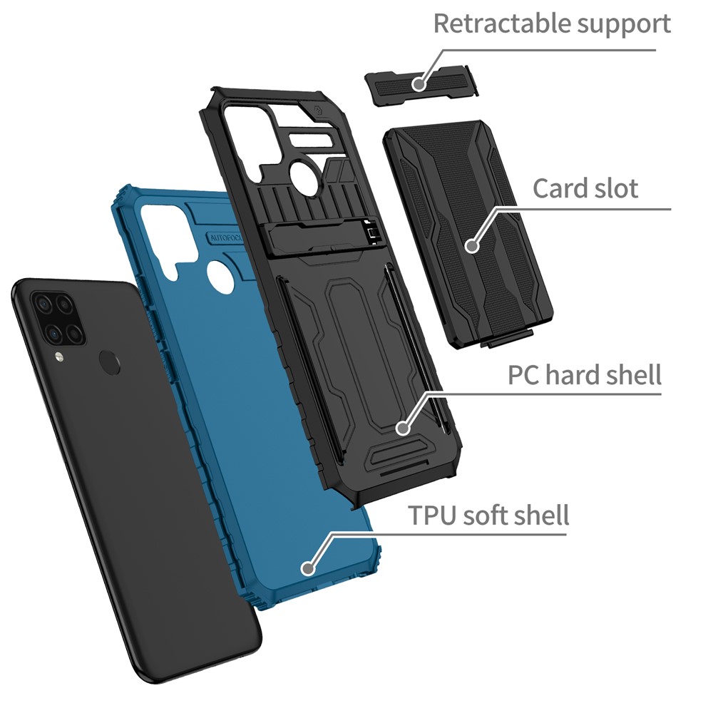 Detachable Card Holder Hard PC and Soft TPU Protective Phone Cover Kickstand Phone Case for Realme C15 / Realme C25 / Realme C12 - Blue-3