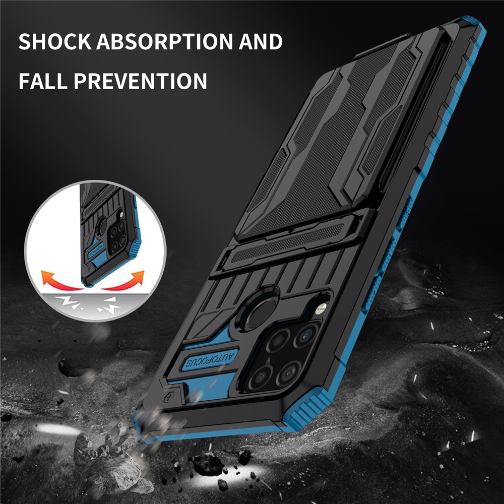 Detachable Card Holder Hard PC and Soft TPU Protective Phone Cover Kickstand Phone Case for Realme C15 / Realme C25 / Realme C12 - Blue-6