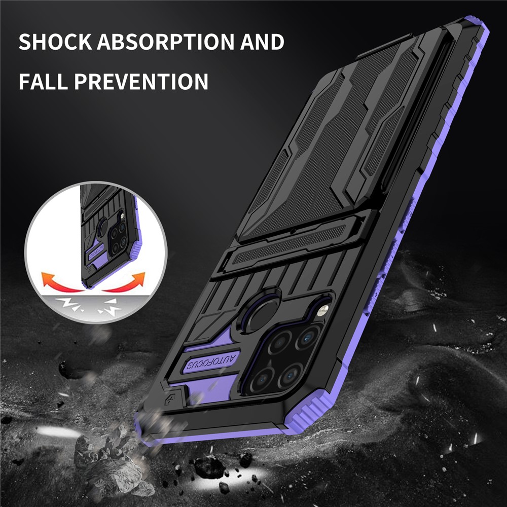 Detachable Card Holder Hard PC and Soft TPU Protective Phone Cover Kickstand Phone Case for Realme C15 / Realme C25 / Realme C12 - Purple-6