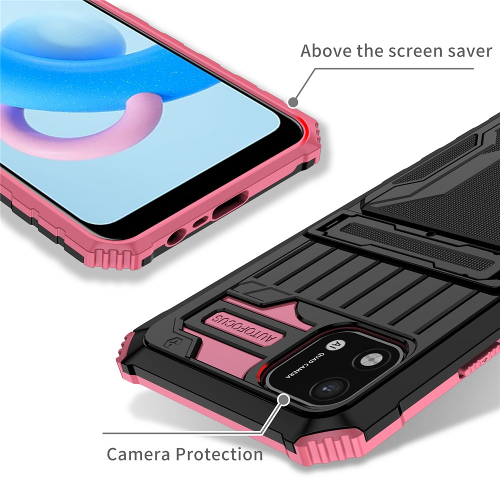 Phone Cover Kickstand PC and Soft TPU Protective Detachable Card Holder Design Phone Case for Realme C20 / Realme C11 (2021) - Pink-4