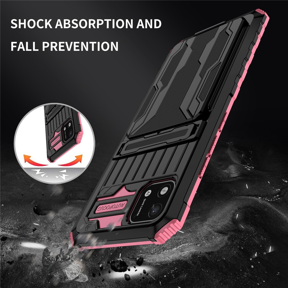 Phone Cover Kickstand PC and Soft TPU Protective Detachable Card Holder Design Phone Case for Realme C20 / Realme C11 (2021) - Pink-6