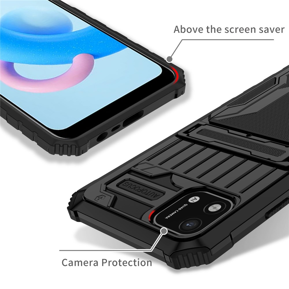Phone Cover Kickstand PC and Soft TPU Protective Detachable Card Holder Design Phone Case for Realme C20 / Realme C11 (2021) - Black-4