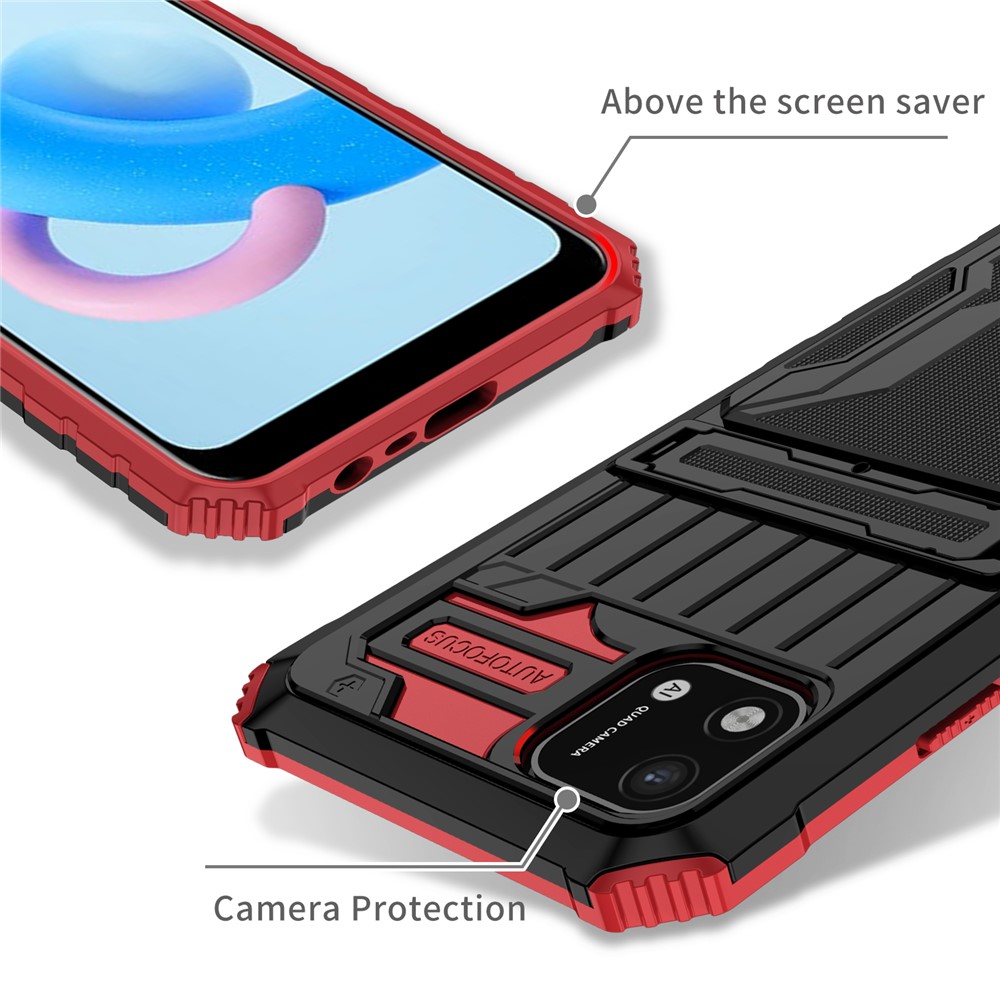 Phone Cover Kickstand PC and Soft TPU Protective Detachable Card Holder Design Phone Case for Realme C20 / Realme C11 (2021) - Red-4