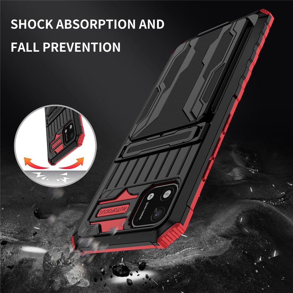 Phone Cover Kickstand PC and Soft TPU Protective Detachable Card Holder Design Phone Case for Realme C20 / Realme C11 (2021) - Red-6