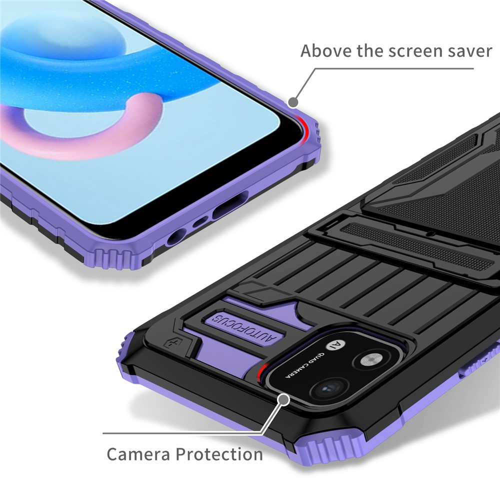 Phone Cover Kickstand PC and Soft TPU Protective Detachable Card Holder Design Phone Case for Realme C20 / Realme C11 (2021) - Purple-4
