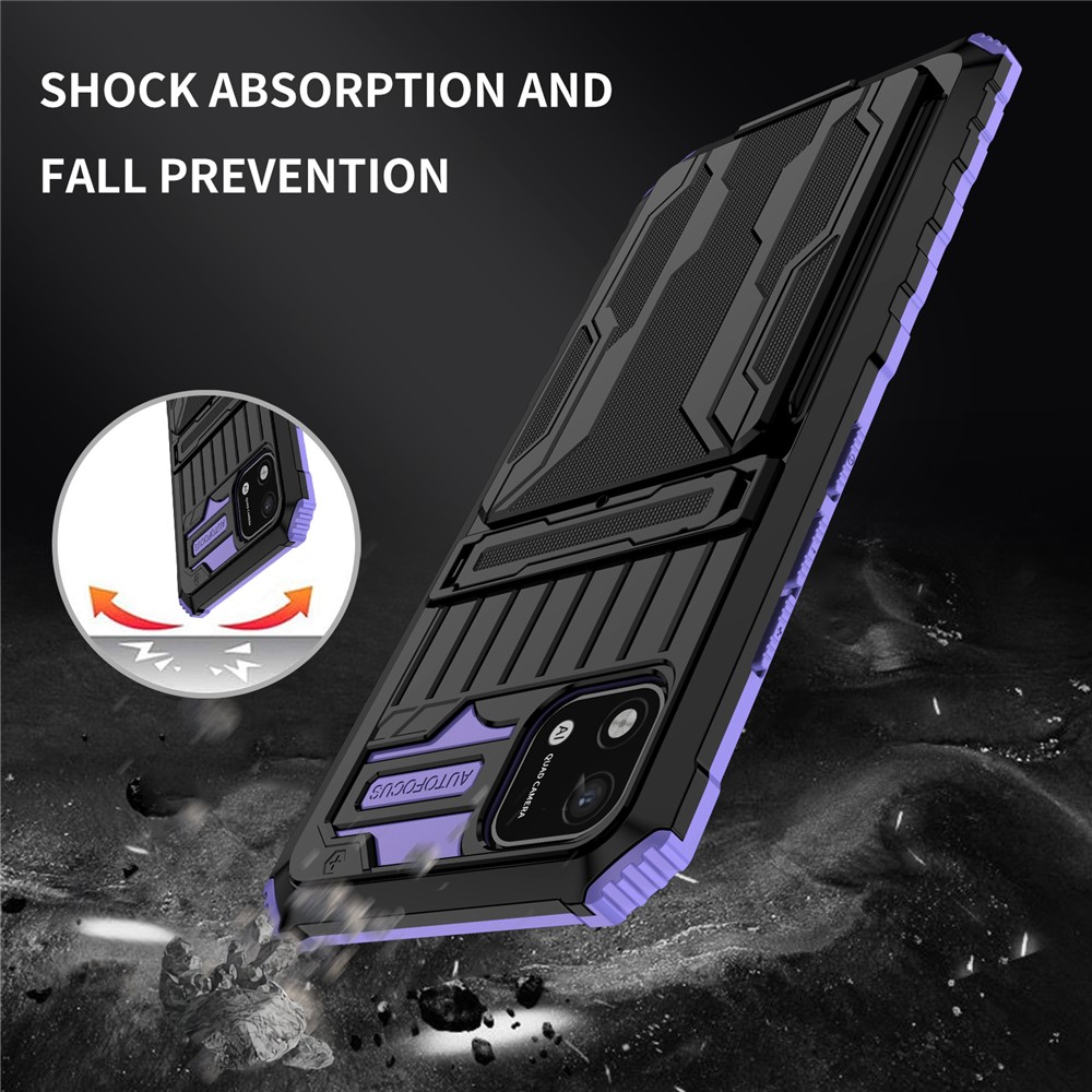 Phone Cover Kickstand PC and Soft TPU Protective Detachable Card Holder Design Phone Case for Realme C20 / Realme C11 (2021) - Purple-6