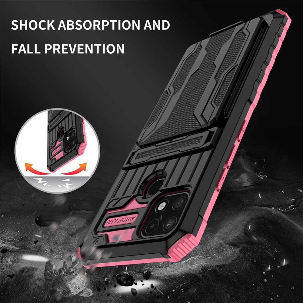 Mobile Phone Case Hard PC and Soft TPU Protective Phone Cover with Kickstand Detachable Card Holder for Realme C21Y / Realme C21 - Pink-6