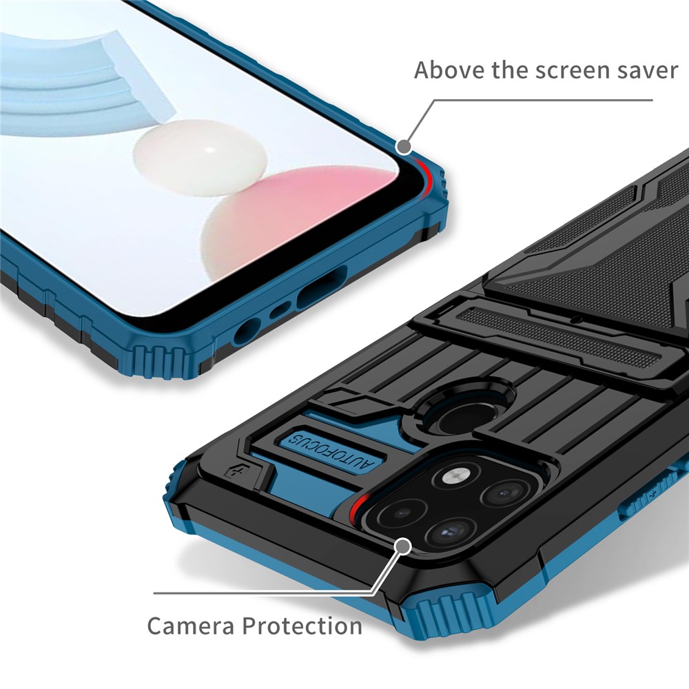 Mobile Phone Case Hard PC and Soft TPU Protective Phone Cover with Kickstand Detachable Card Holder for Realme C21Y / Realme C21 - Blue-4
