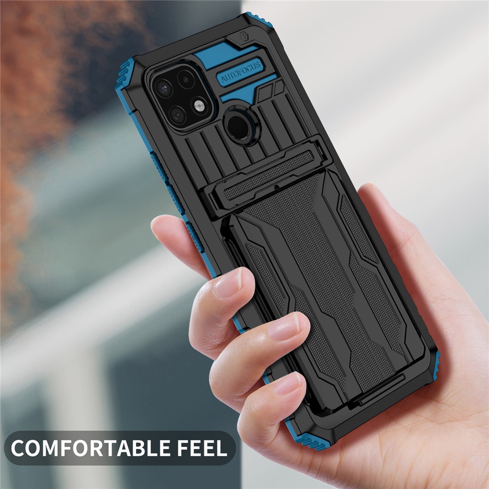 Mobile Phone Case Hard PC and Soft TPU Protective Phone Cover with Kickstand Detachable Card Holder for Realme C21Y / Realme C21 - Blue-5