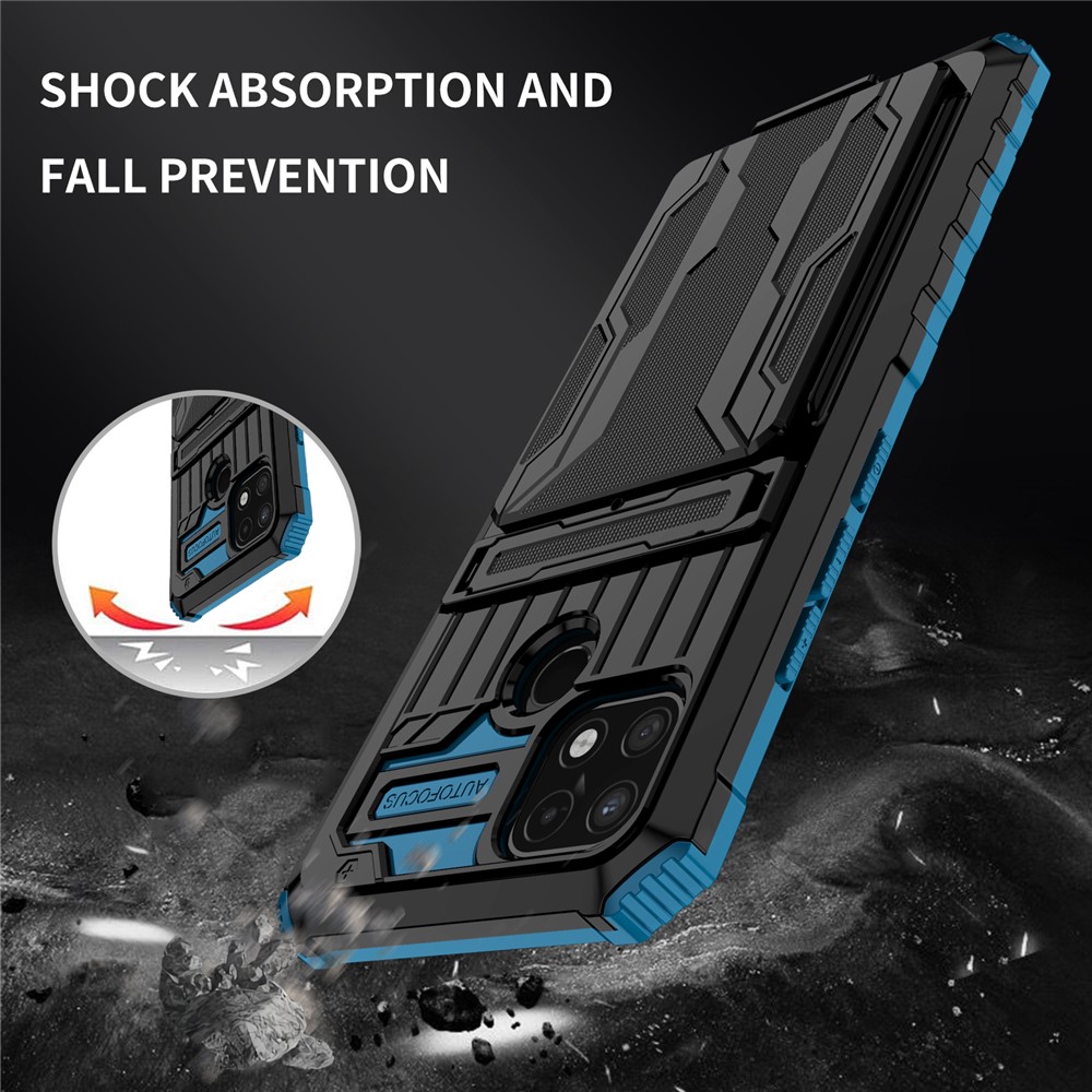 Mobile Phone Case Hard PC and Soft TPU Protective Phone Cover with Kickstand Detachable Card Holder for Realme C21Y / Realme C21 - Blue-6