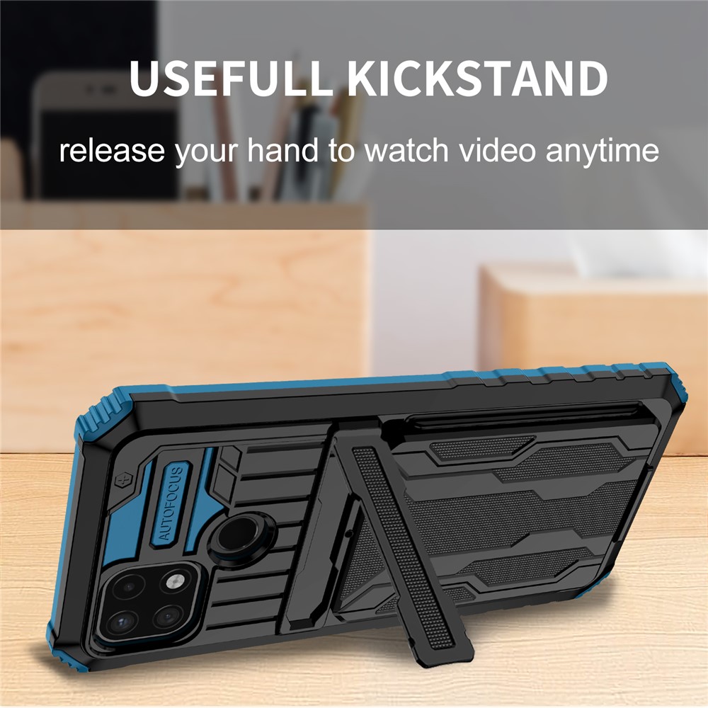 Mobile Phone Case Hard PC and Soft TPU Protective Phone Cover with Kickstand Detachable Card Holder for Realme C21Y / Realme C21 - Blue-7