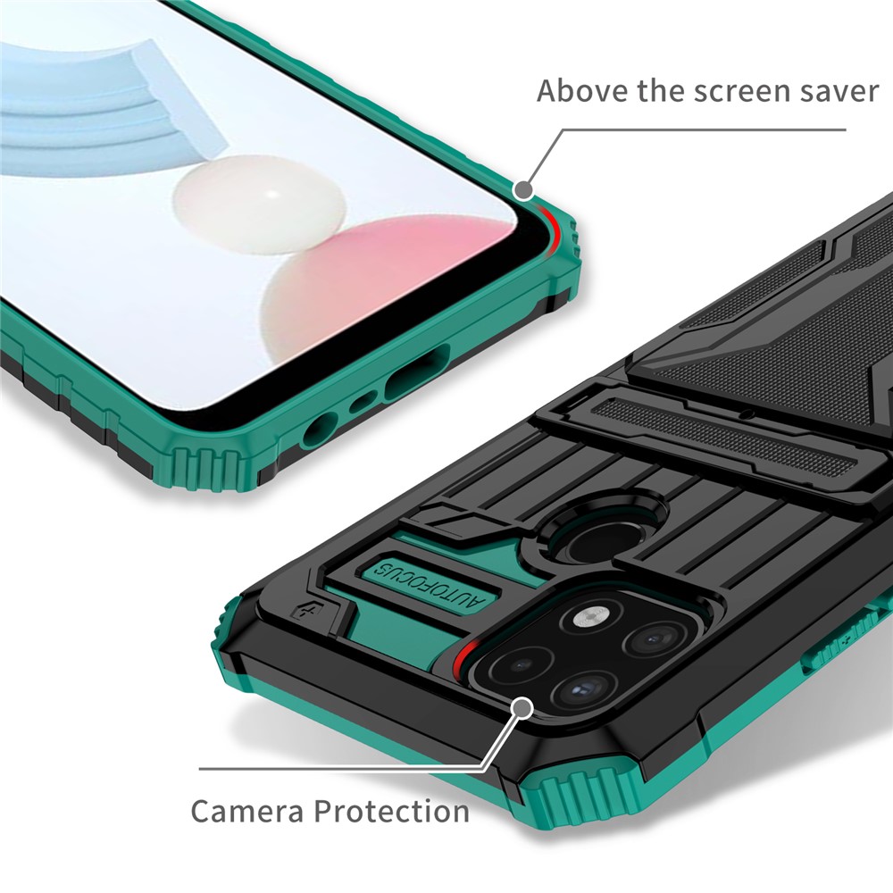 Mobile Phone Case Hard PC and Soft TPU Protective Phone Cover with Kickstand Detachable Card Holder for Realme C21Y / Realme C21 - Blackish Green-4