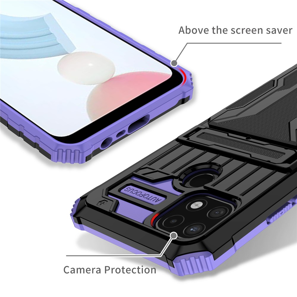 Mobile Phone Case Hard PC and Soft TPU Protective Phone Cover with Kickstand Detachable Card Holder for Realme C21Y / Realme C21 - Purple-4