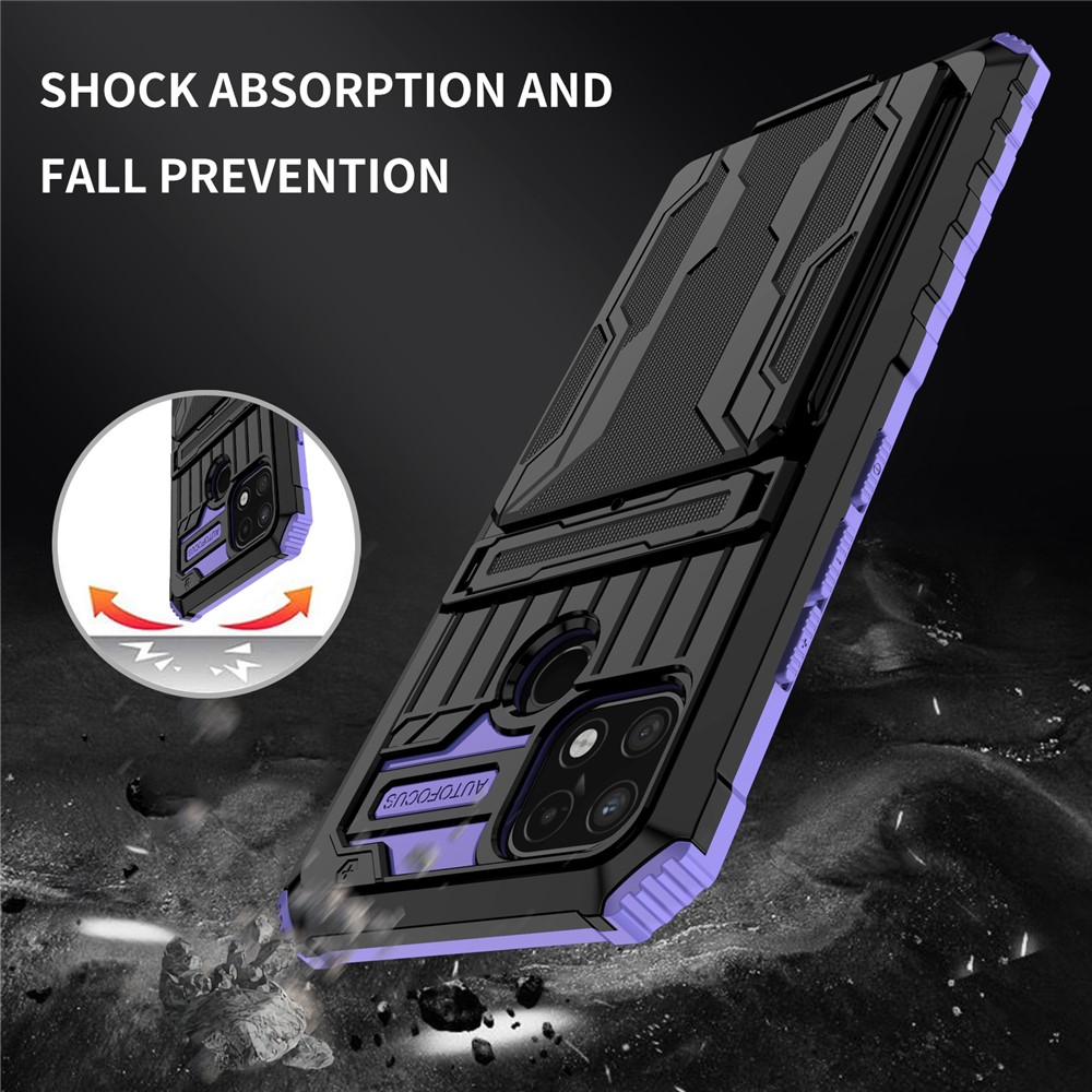 Mobile Phone Case Hard PC and Soft TPU Protective Phone Cover with Kickstand Detachable Card Holder for Realme C21Y / Realme C21 - Purple-6