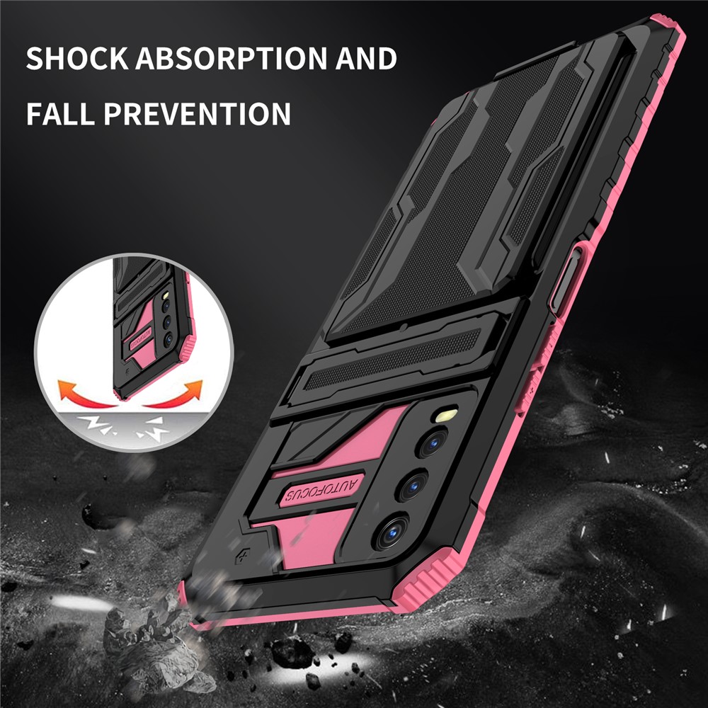 Hard PC + Soft TPU Phone Case Shockproof Phone Protective Cover with Kickstand Detachable Card Holder for vivo Y20/Y20i/Y12a/Y20s/Y12s - Pink-6