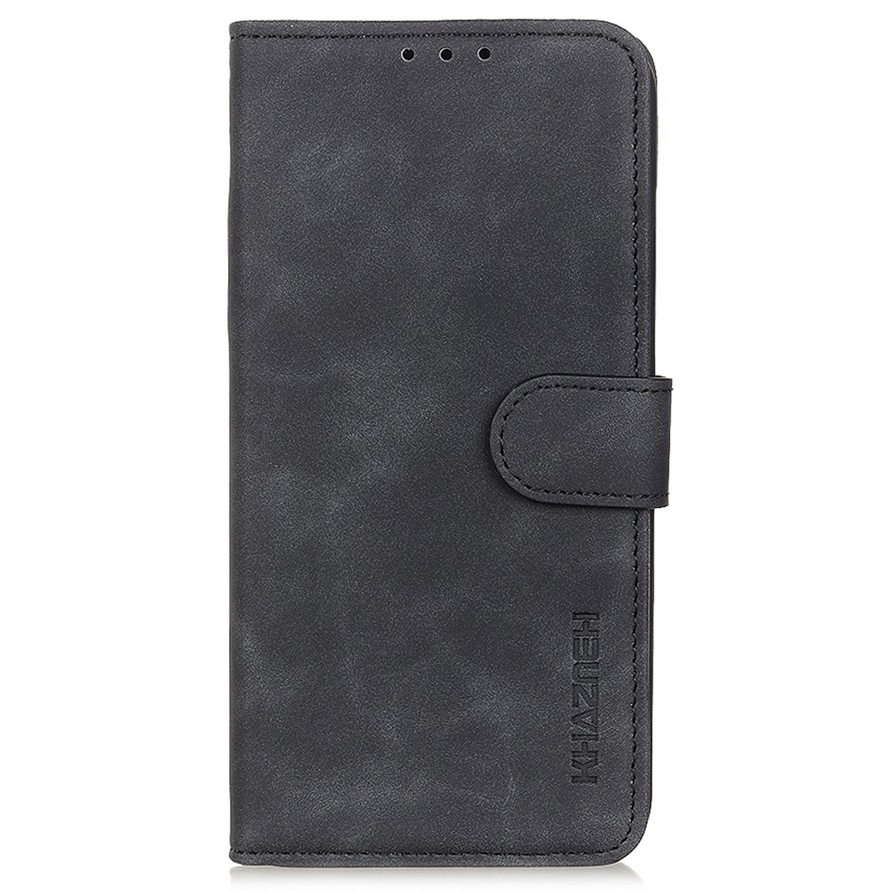 KHAZNEH Magnetic Closure Retro Texture Leather Case Stand Wallet Flip Leather + TPU Inner Shell Phone Cover for Realme C21Y / Realme C25Y - Black-2