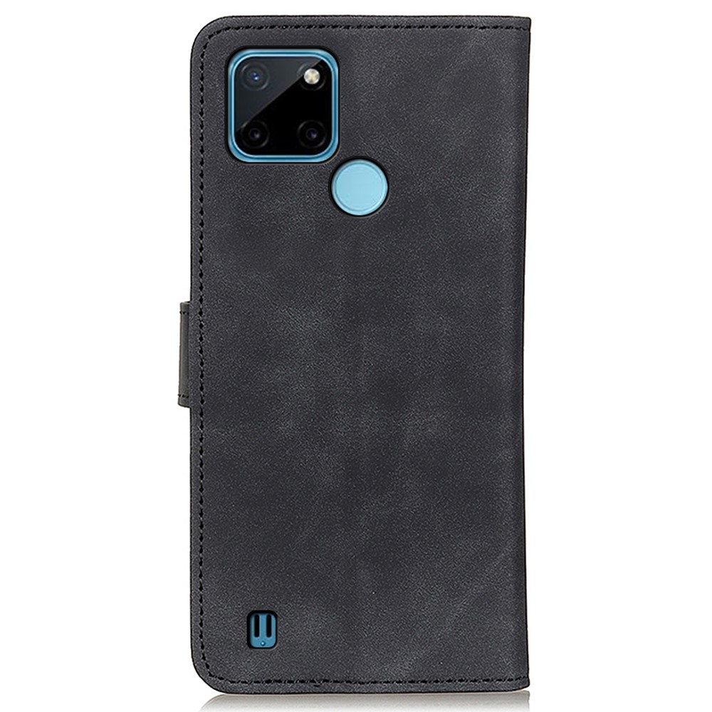 KHAZNEH Magnetic Closure Retro Texture Leather Case Stand Wallet Flip Leather + TPU Inner Shell Phone Cover for Realme C21Y / Realme C25Y - Black-3