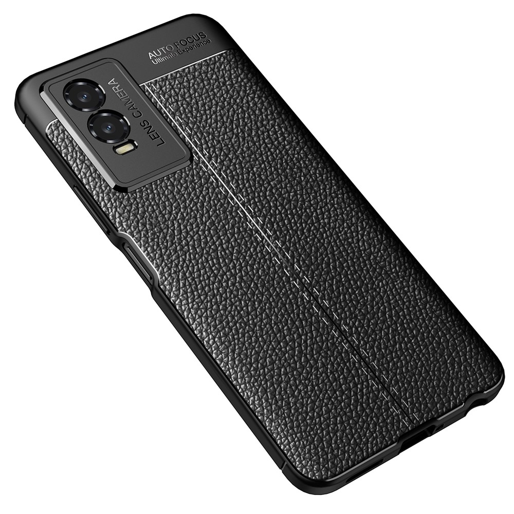 Litchi Texture Slim Anti-drop Flexible TPU Anti-Fingerprint Phone Cover Case for vivo Y76s - Black-2