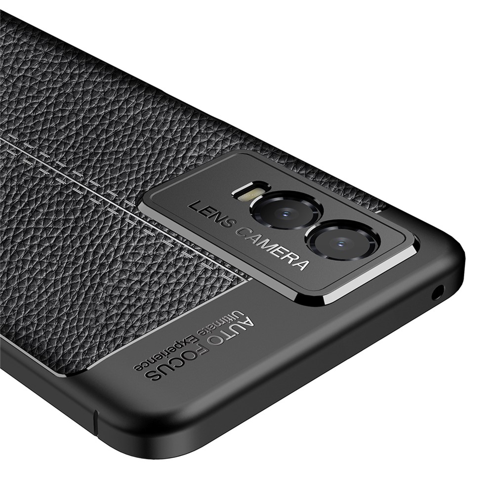 Litchi Texture Slim Anti-drop Flexible TPU Anti-Fingerprint Phone Cover Case for vivo Y76s - Black-5