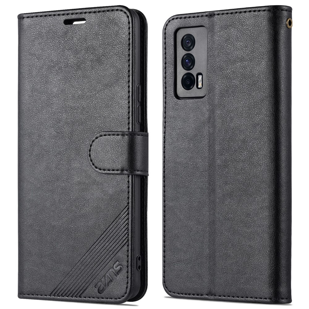 AZNS Textured Leather Case Stand Wallet All-round Protection Phone Cover for vivo iQOO Neo5 - Black-1