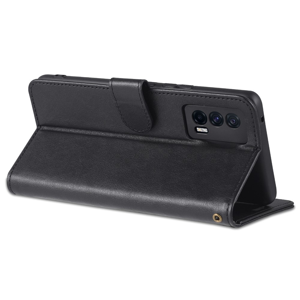 AZNS Textured Leather Case Stand Wallet All-round Protection Phone Cover for vivo iQOO Neo5 - Black-4