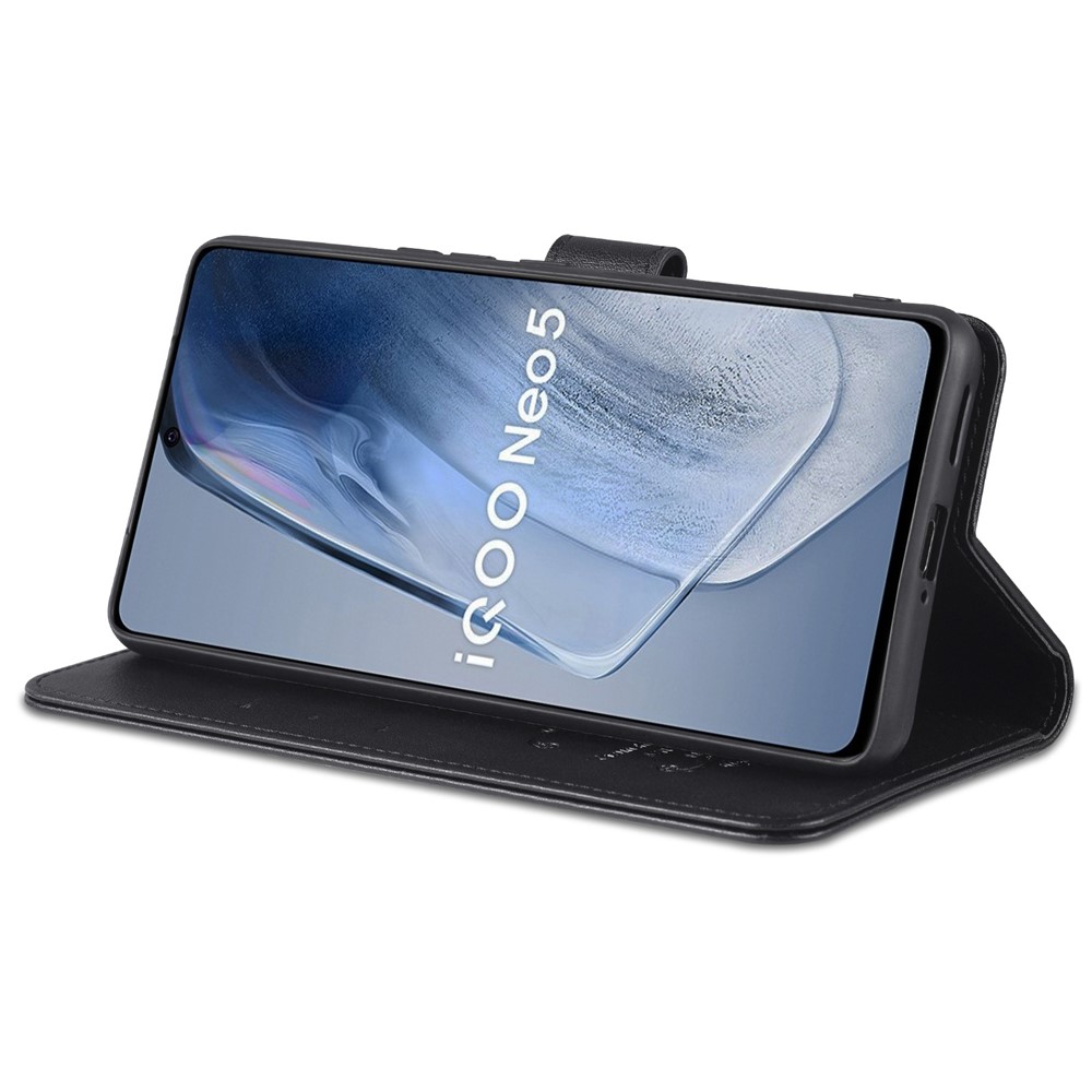 AZNS Textured Leather Case Stand Wallet All-round Protection Phone Cover for vivo iQOO Neo5 - Black-5