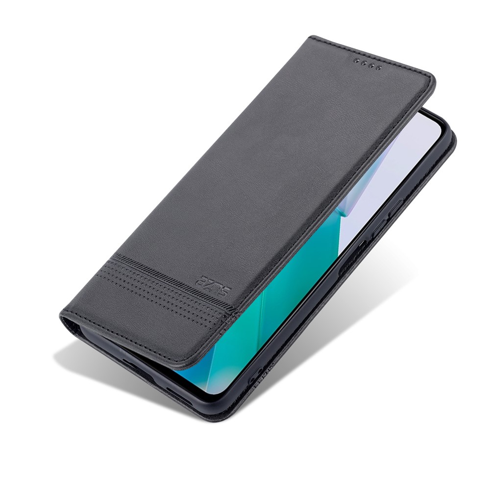 AZNS Wallet Stand Phone Case TPU Interior PU Leather Magnetic Absorption Flip Cover for vivo T1 5G - Black-7