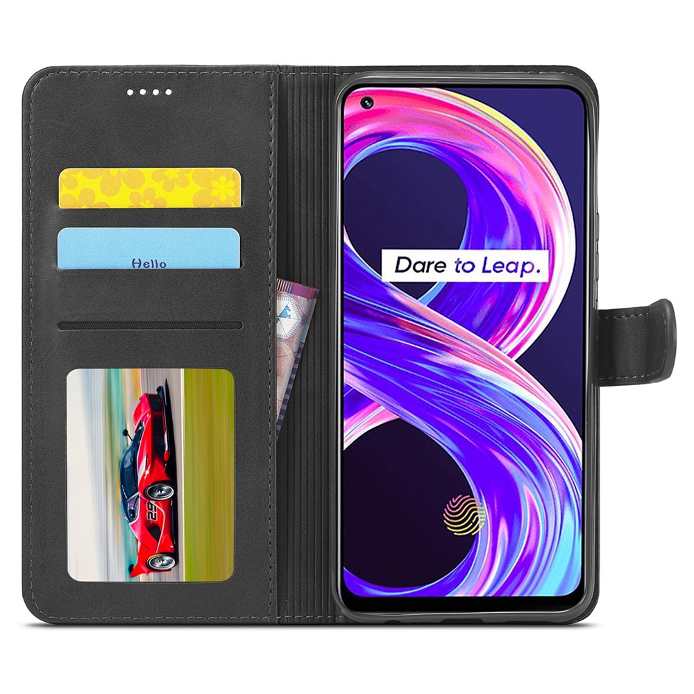 LC.IMEEKE PU Leather Flip Folio Stand Case Shockproof Wallet Phone Case Cover for Realme 8i - Black-6