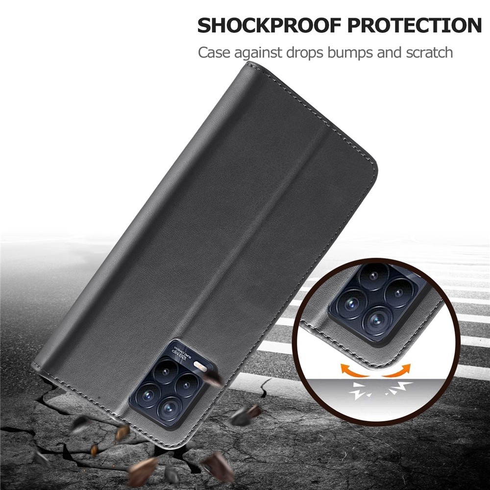 LC.IMEEKE PU Leather Flip Folio Stand Case Shockproof Wallet Phone Case Cover for Realme 8i - Black-9