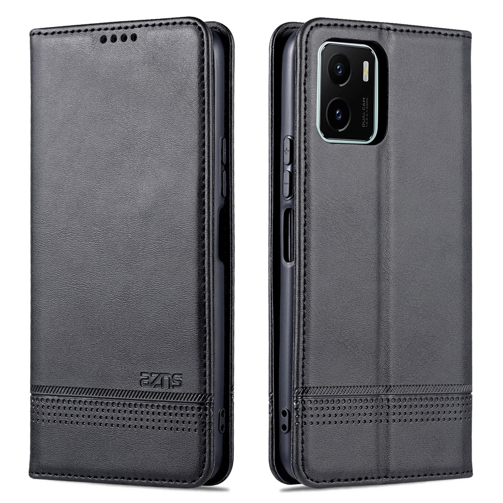 AZNS Magnetic Absorption PU Leather Flip Cover Stand Protective Wallet Phone Case for vivo Y15s - Black-1