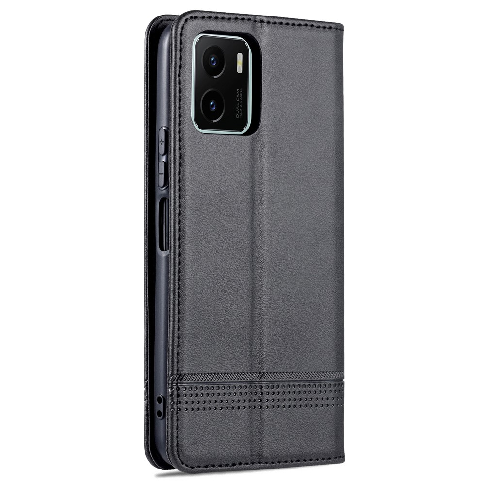 AZNS Magnetic Absorption PU Leather Flip Cover Stand Protective Wallet Phone Case for vivo Y15s - Black-3