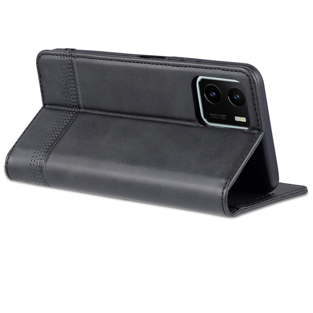 AZNS Magnetic Absorption PU Leather Flip Cover Stand Protective Wallet Phone Case for vivo Y15s - Black-8