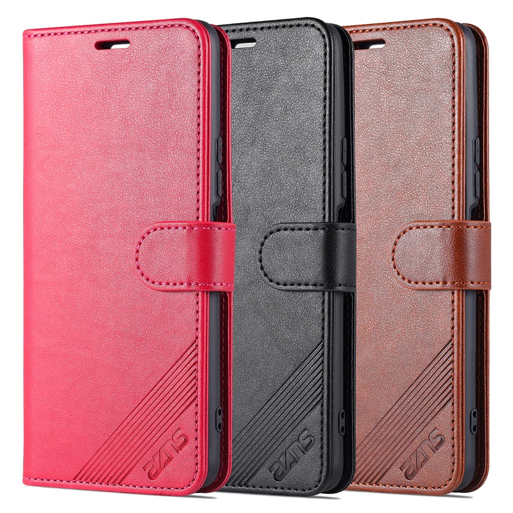 AZNS Textured PU Leather Stand Wallet Case Magnetic Clasp Shockproof Cover for vivo iQOO Z5 - Black-12