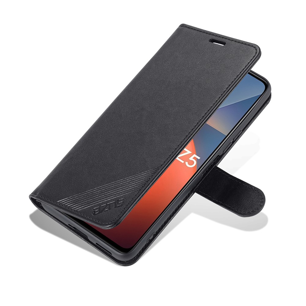 AZNS Textured PU Leather Stand Wallet Case Magnetic Clasp Shockproof Cover for vivo iQOO Z5 - Black-7