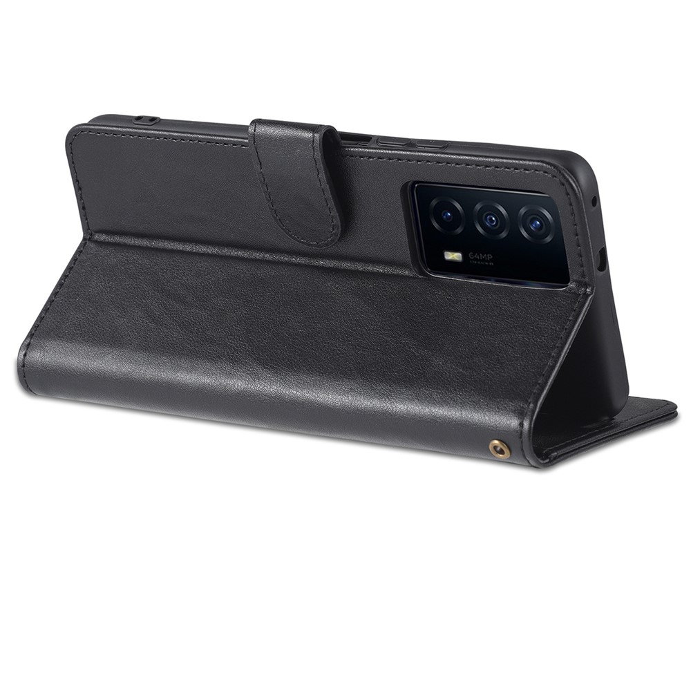 AZNS Textured PU Leather Stand Wallet Case Magnetic Clasp Shockproof Cover for vivo iQOO Z5 - Black-8