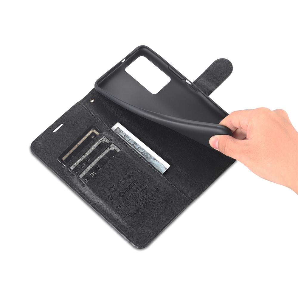 AZNS Textured PU Leather Stand Wallet Case Magnetic Clasp Shockproof Cover for vivo iQOO Z5 - Black-9