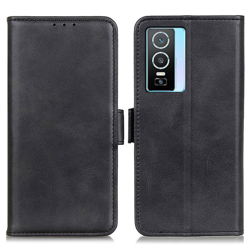 Stand Feature PU Leather Case Soft TPU Inner Shell Phone Cover with Wallet for vivo Y76s 5G - Black-1