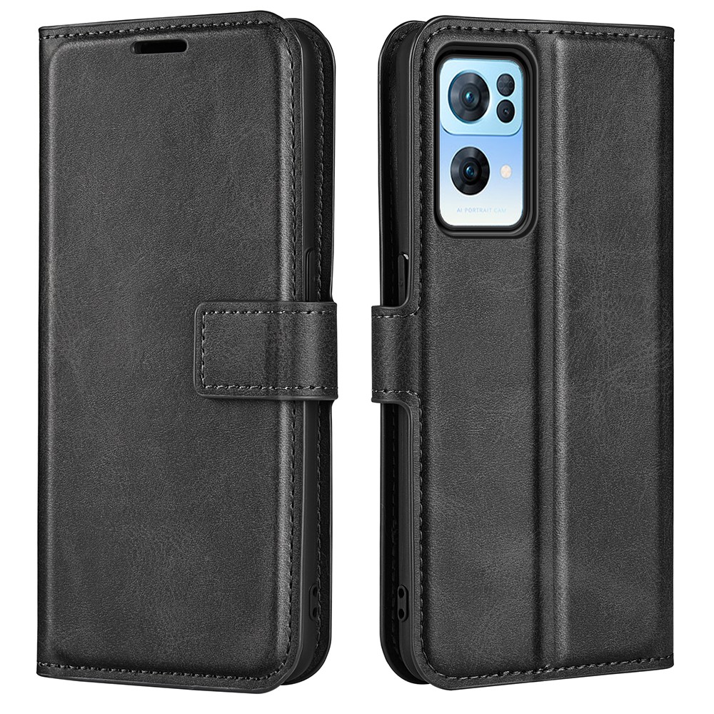 Folio Flip PU Couro de Couro + Casa de TPU Interno Molo TPU Casa Anti-toda Anti-drop Cabela de Proteção de Proteção Para Oppo Reno7 Pro 5G - Preto