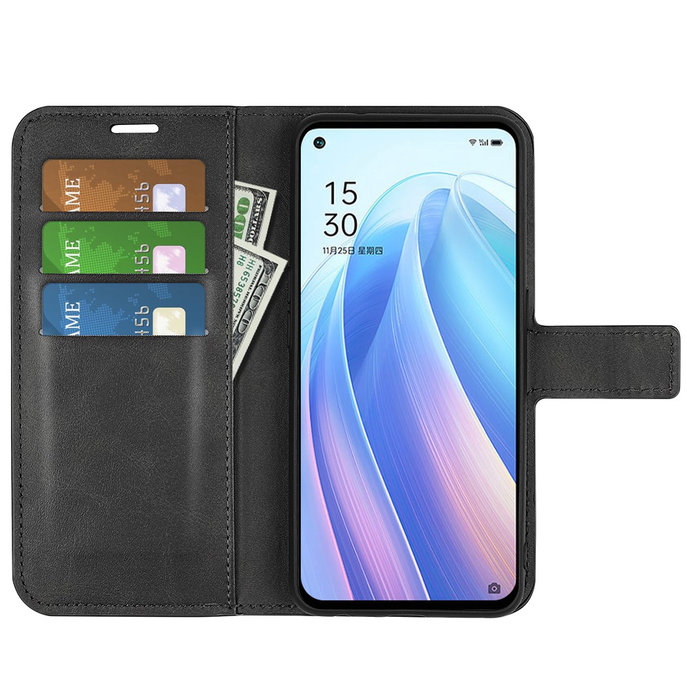 Folio Flip PU Leather + Soft Inner TPU Phone Case All-round Anti-drop Stand Wallet Protective Cover for Oppo Reno7 Pro 5G - Black-4