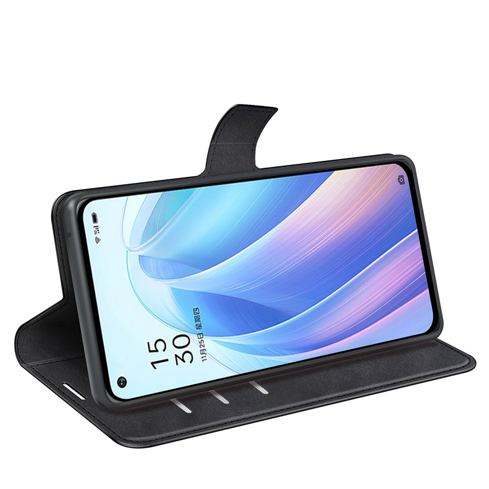 Folio Flip PU Leather + Soft Inner TPU Phone Case All-round Anti-drop Stand Wallet Protective Cover for Oppo Reno7 Pro 5G - Black-5