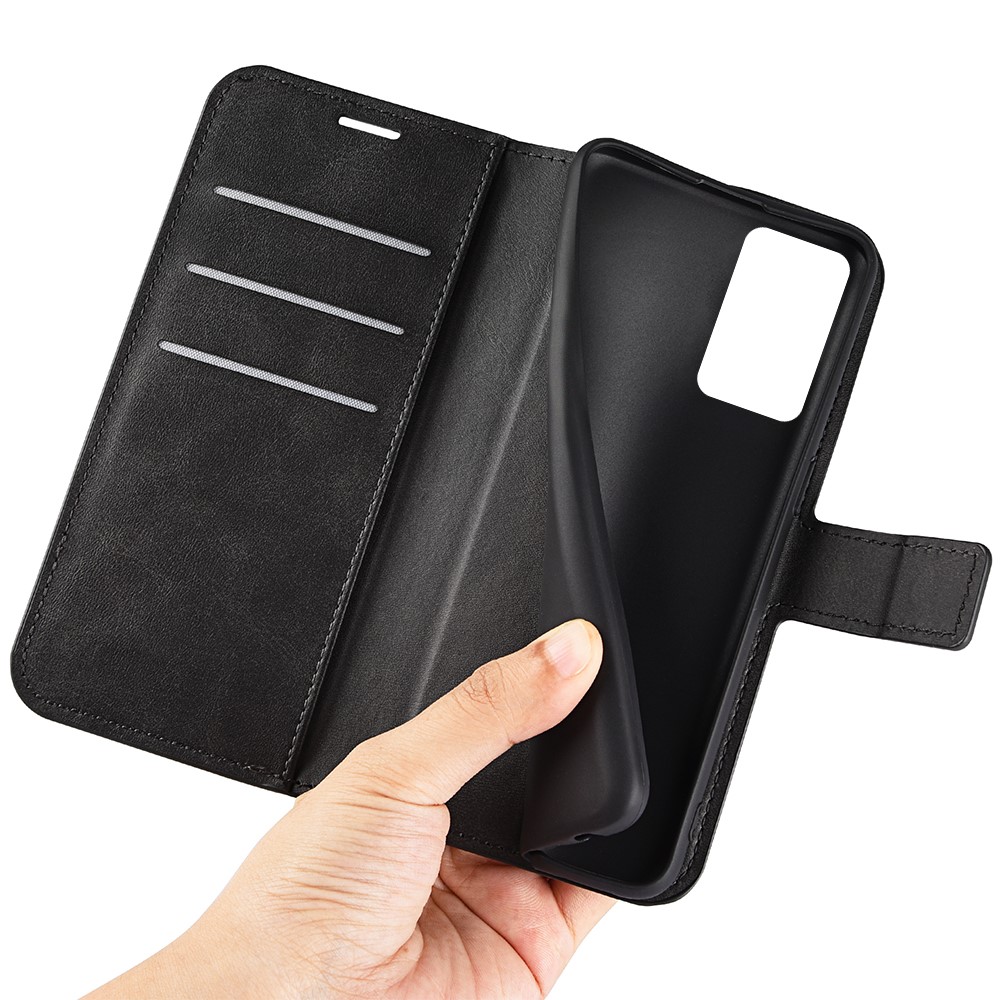 Folio Flip PU Leather + Soft Inner TPU Phone Case All-round Anti-drop Stand Wallet Protective Cover for Oppo Reno7 Pro 5G - Black-6
