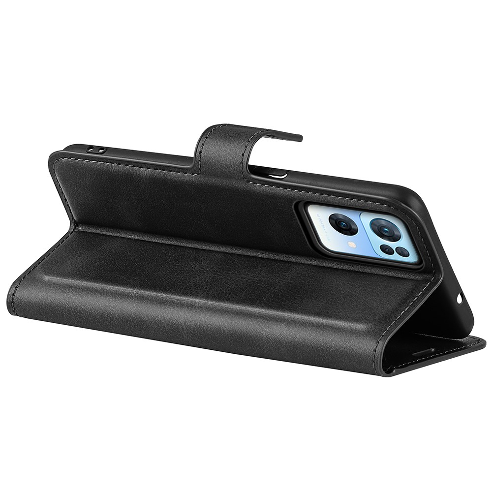 Folio Flip PU Leather + Soft Inner TPU Phone Case All-round Anti-drop Stand Wallet Protective Cover for Oppo Reno7 Pro 5G - Black-7