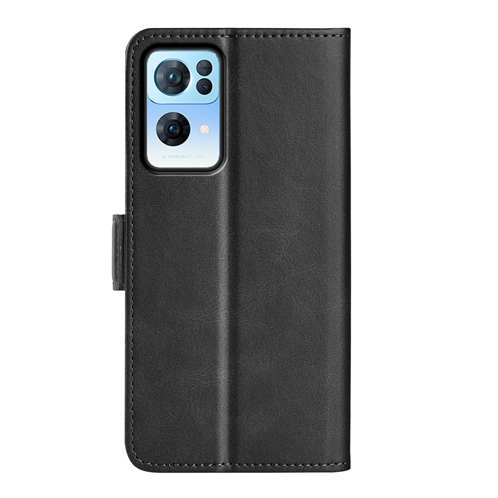Side Magnetic Double Clasps Foldable Stand Wallet Textured PU Leather Case Phone Cover for Oppo Reno7 Pro 5G - Black-3