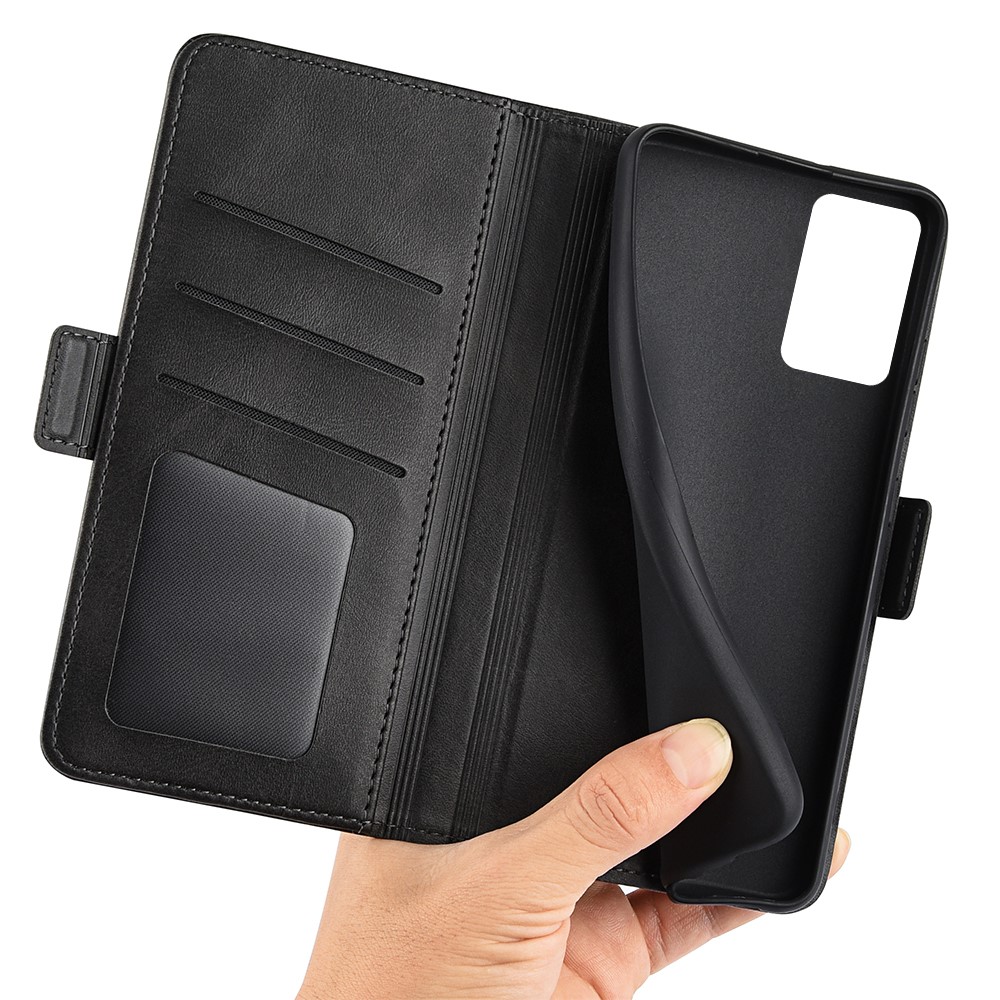 Side Magnetic Double Clasps Foldable Stand Wallet Textured PU Leather Case Phone Cover for Oppo Reno7 Pro 5G - Black-6